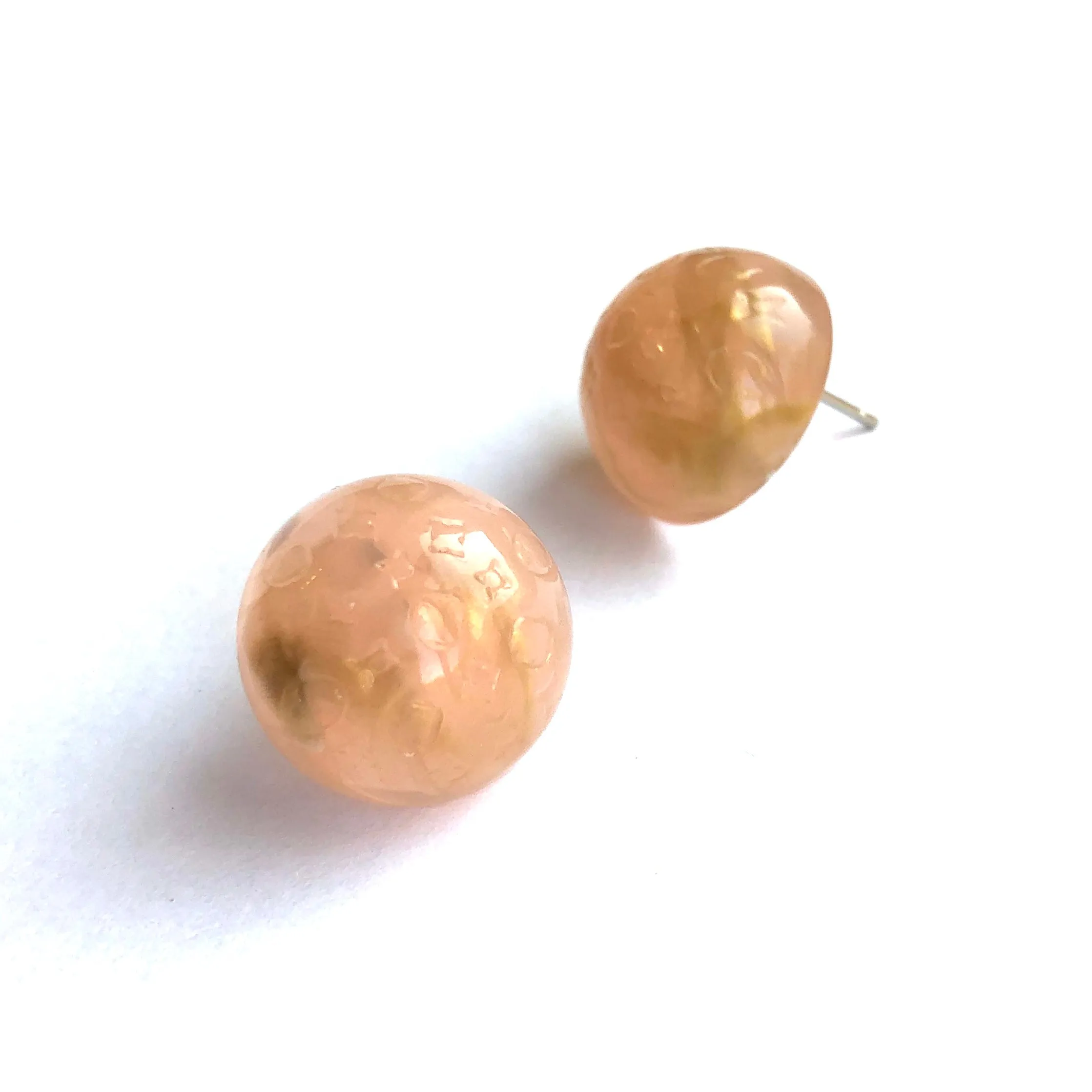 Peach & Gold Metallic Marbled Retro Button Studs