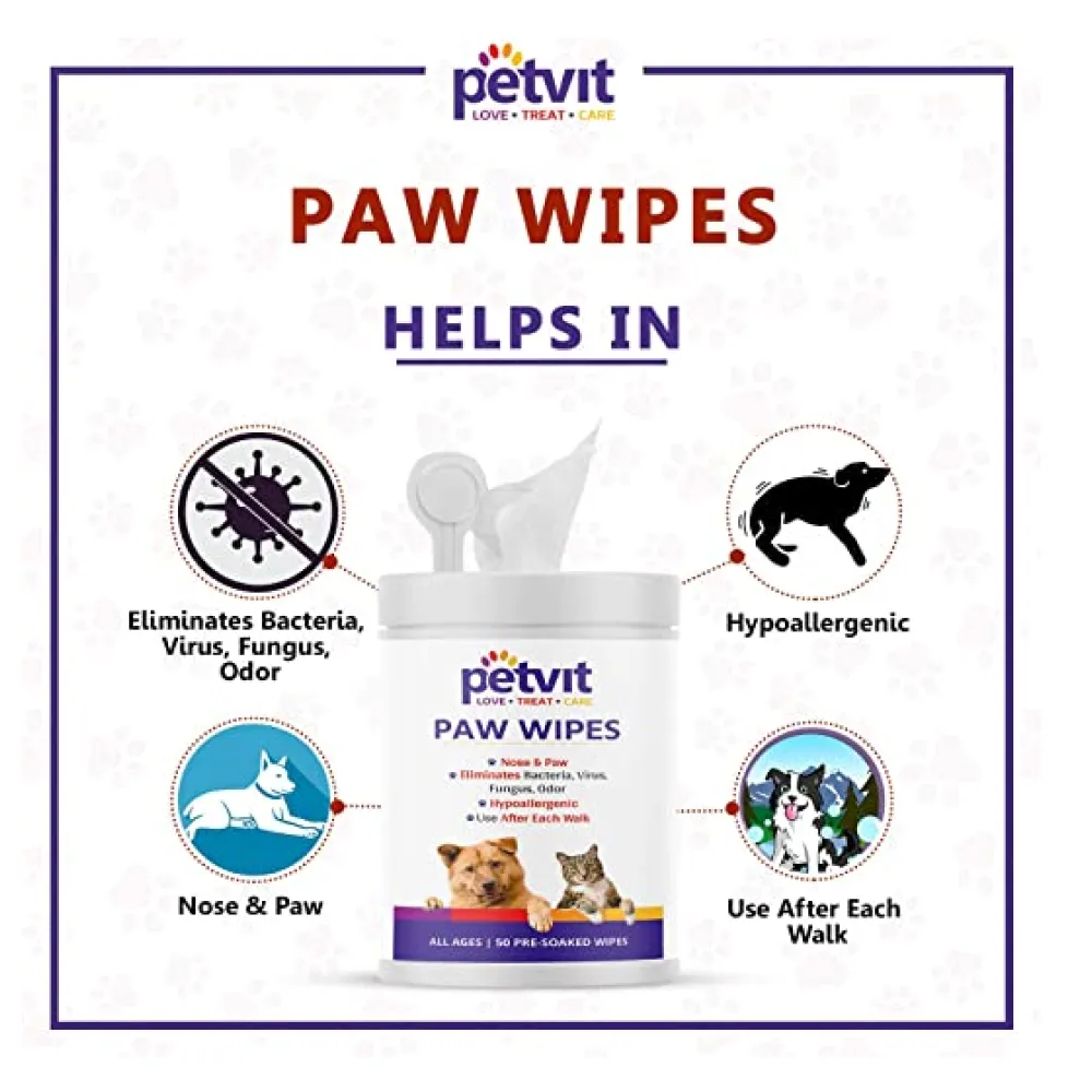 Petvit Paw & Nose Wipes for Dogs and Cats