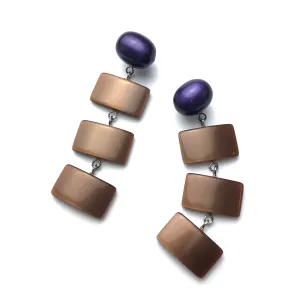 Purple & Chocolate Geometric Stack Moonglow Statement Earrings *