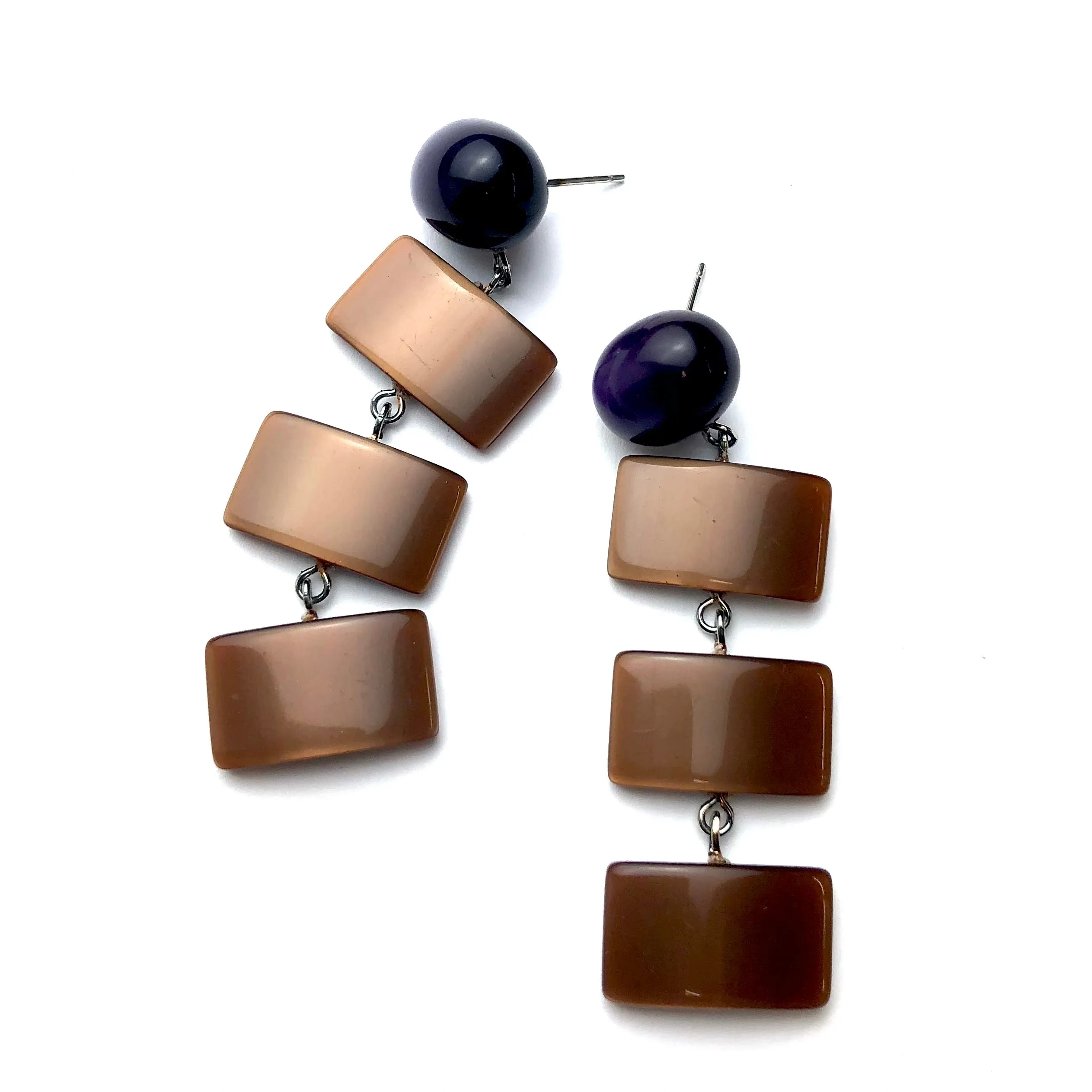 Purple & Chocolate Geometric Stack Moonglow Statement Earrings *