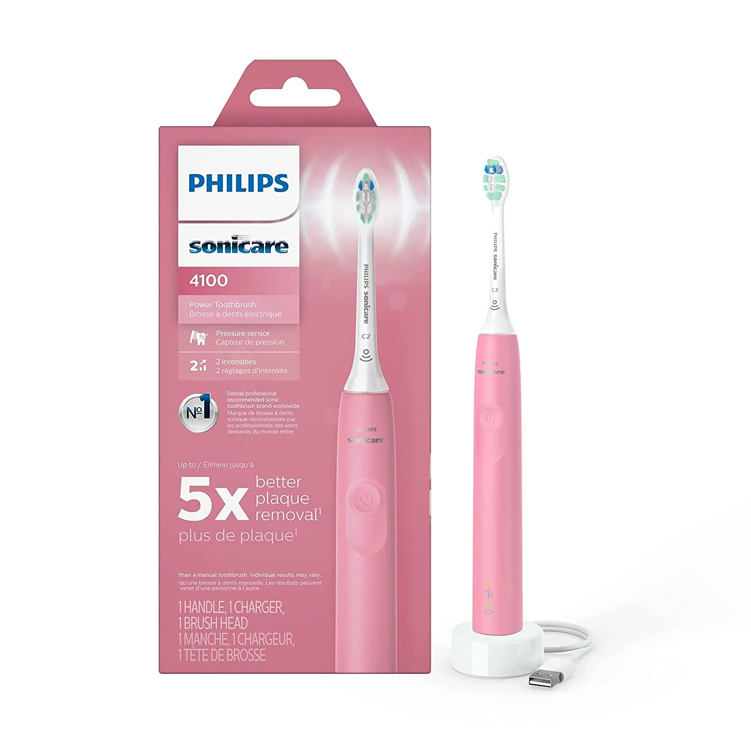 Rechargeable Electric Toothbrush with Pressure Sensor, Long Battery Life