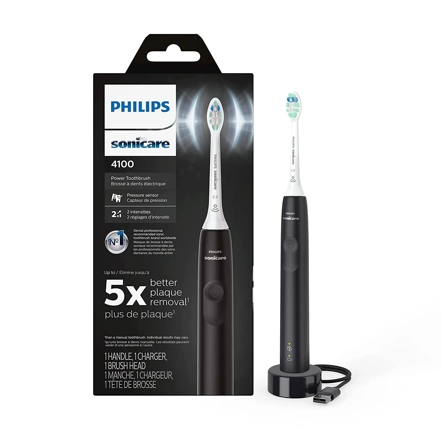 Rechargeable Electric Toothbrush with Pressure Sensor, Long Battery Life