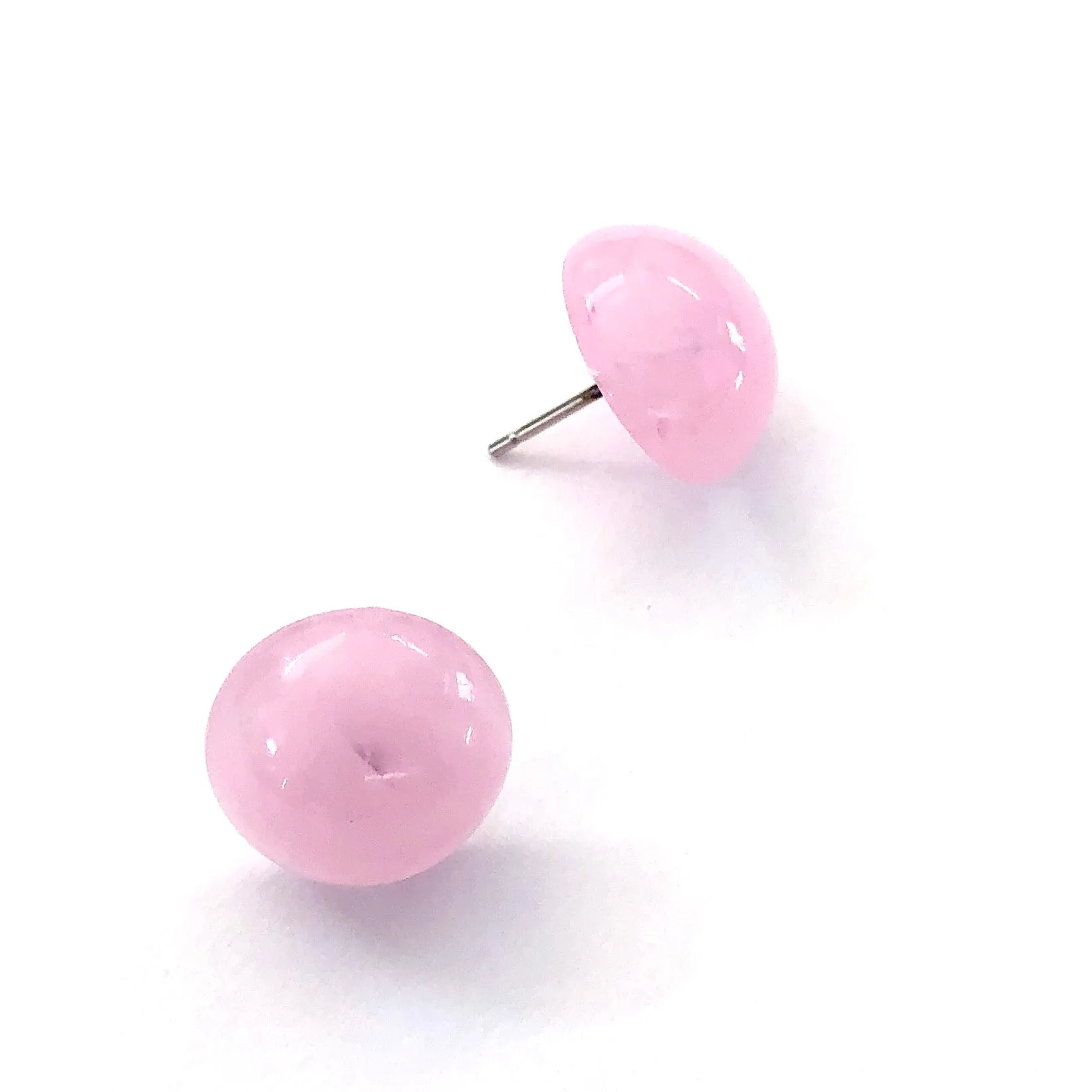 Rose Quartz Pink Marbled Retro Button Stud Earrings