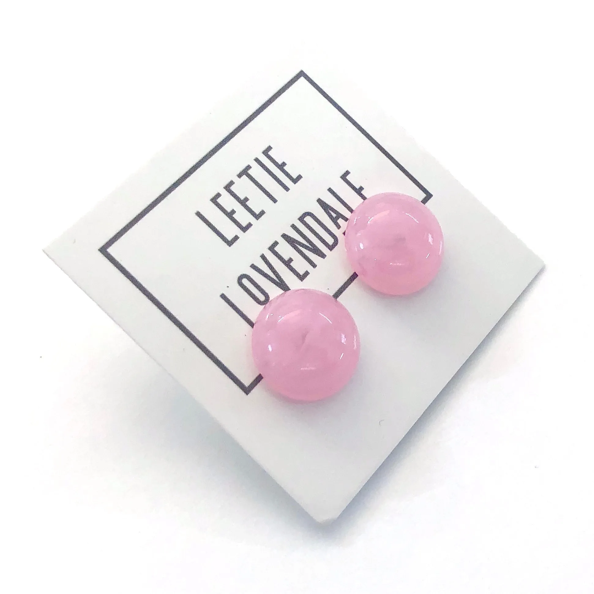 Rose Quartz Pink Marbled Retro Button Stud Earrings