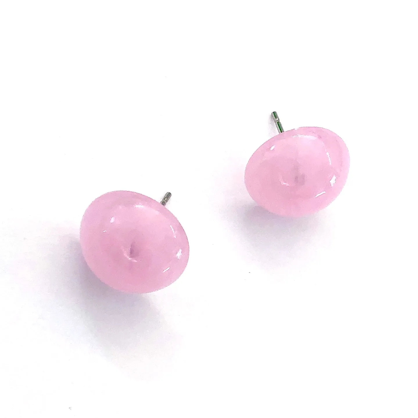 Rose Quartz Pink Marbled Retro Button Stud Earrings