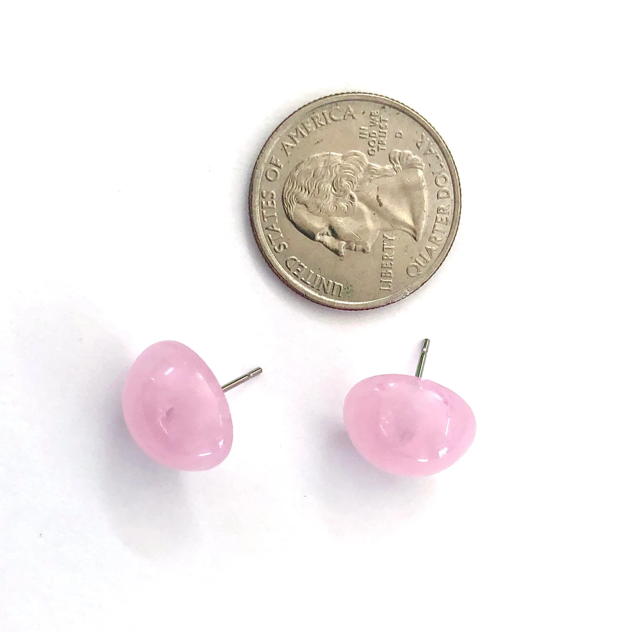 Rose Quartz Pink Marbled Retro Button Stud Earrings