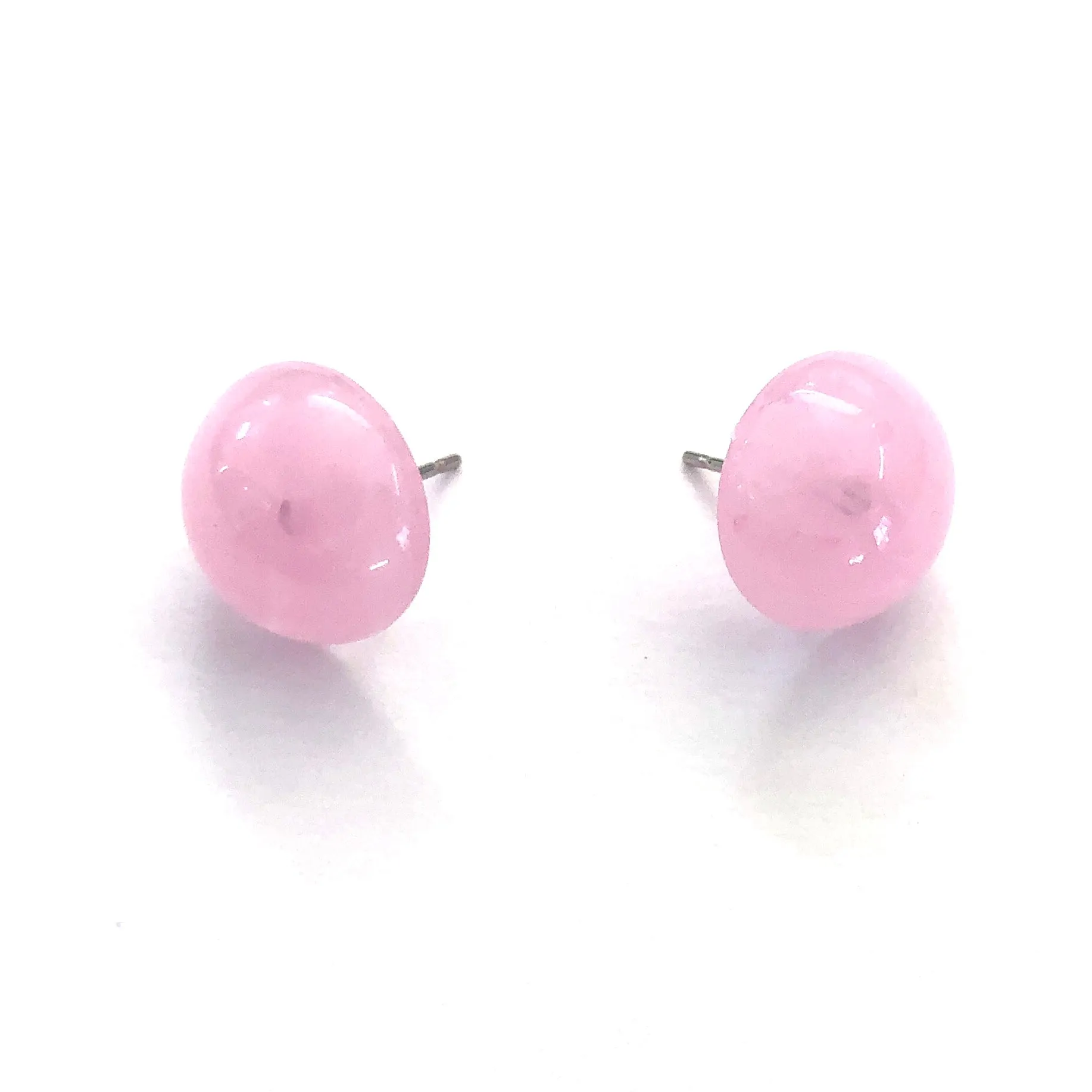 Rose Quartz Pink Marbled Retro Button Stud Earrings