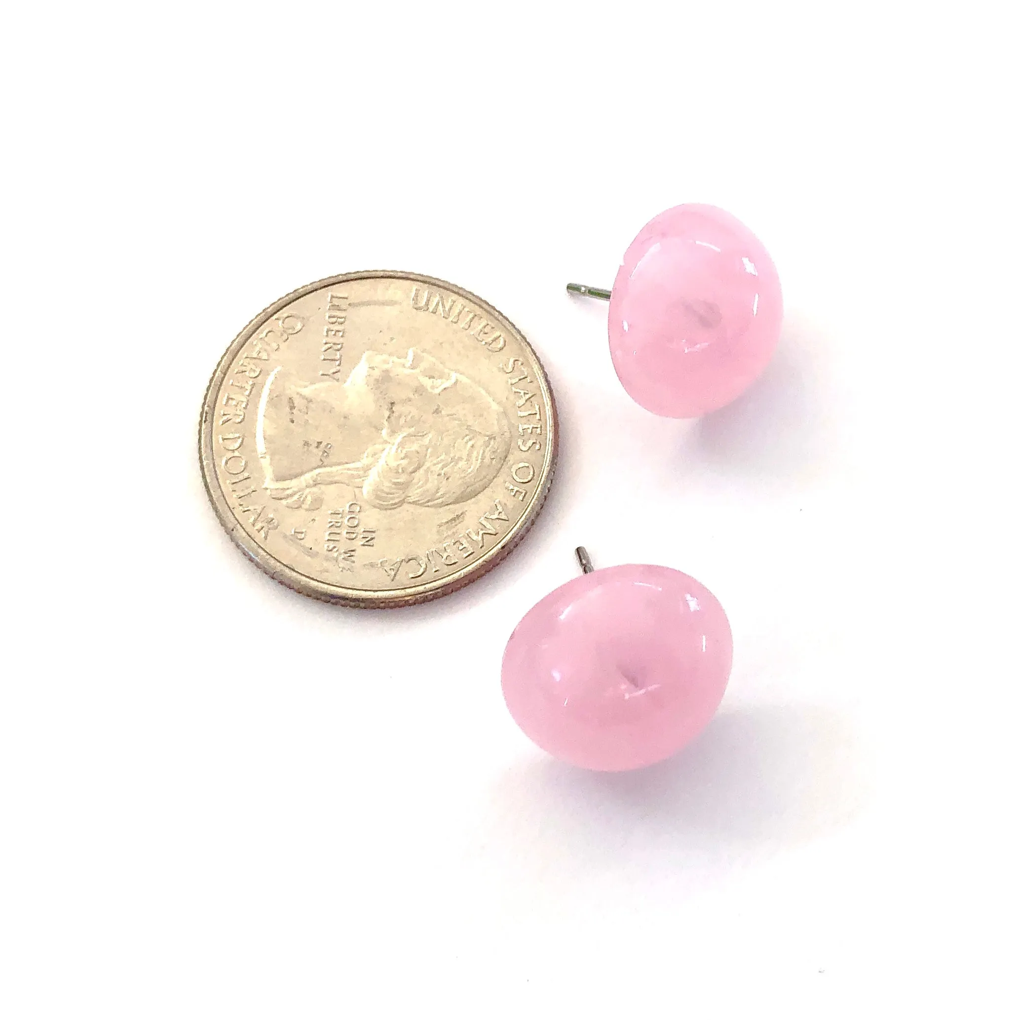 Rose Quartz Pink Marbled Retro Button Stud Earrings