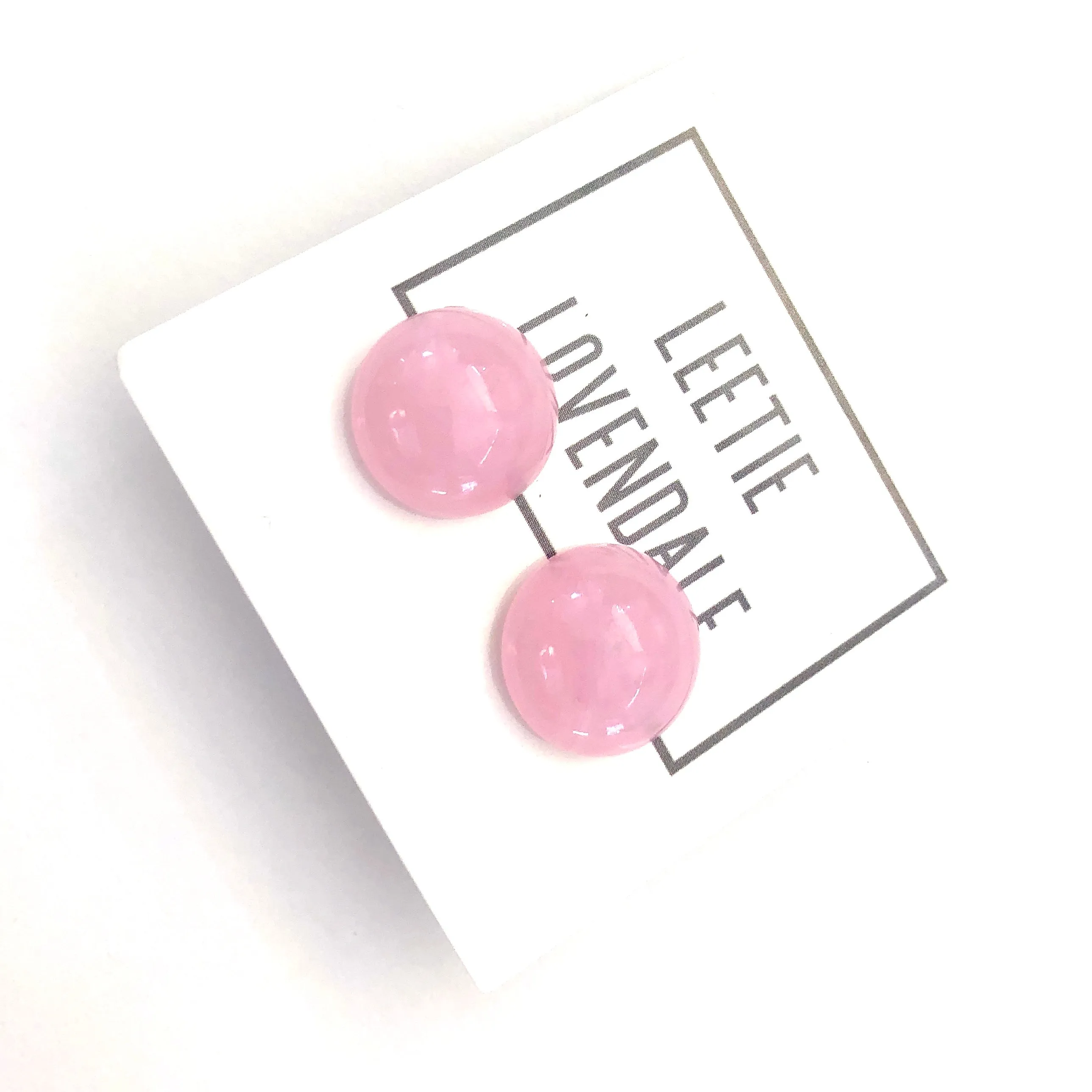 Rose Quartz Pink Marbled Retro Button Stud Earrings