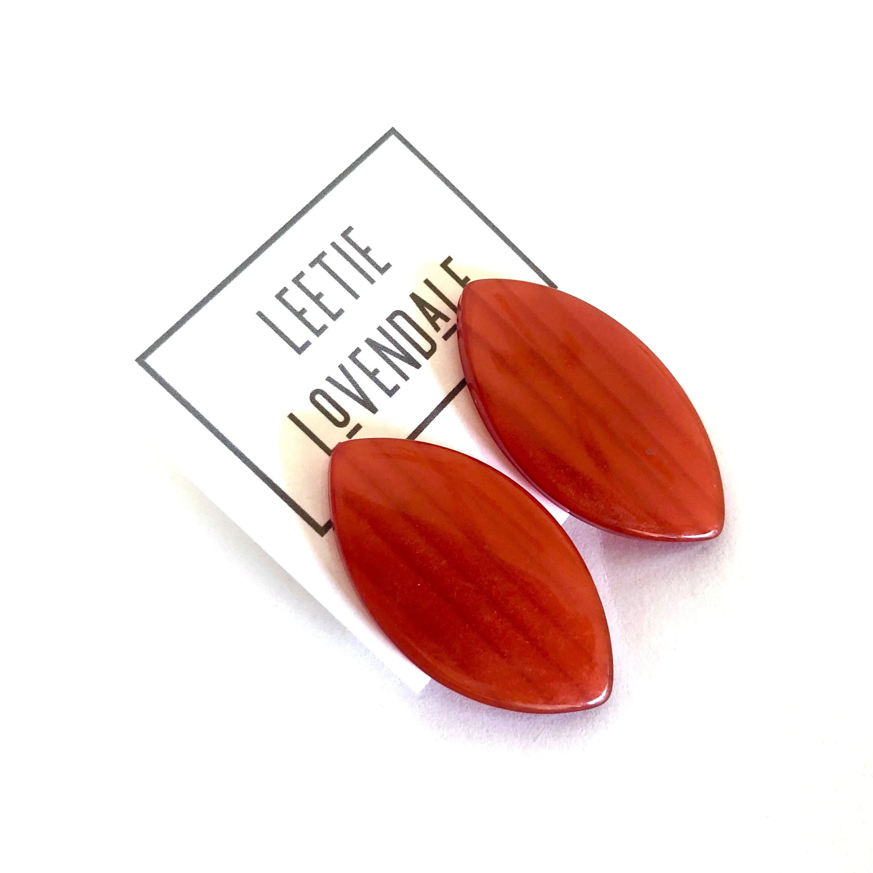 Rust Orange Striped Moonglow Marquis Stud Earrings