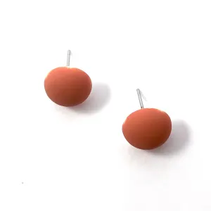 Rust Orange Velvet Matte Retro Button Stud Earrings