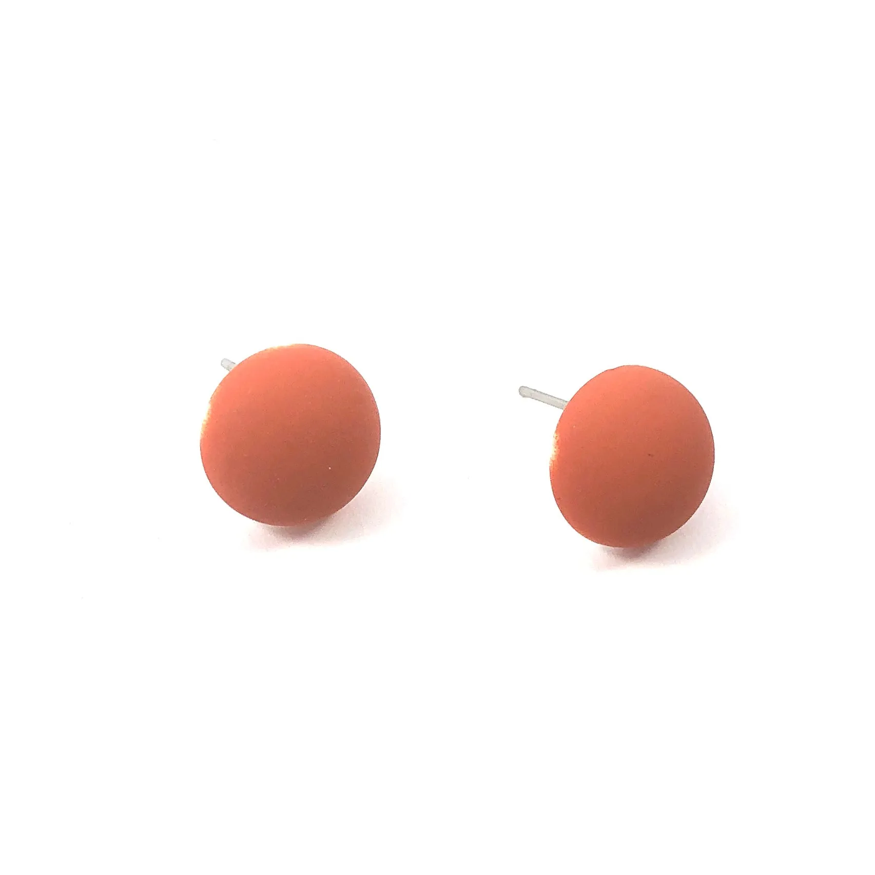 Rust Orange Velvet Matte Retro Button Stud Earrings