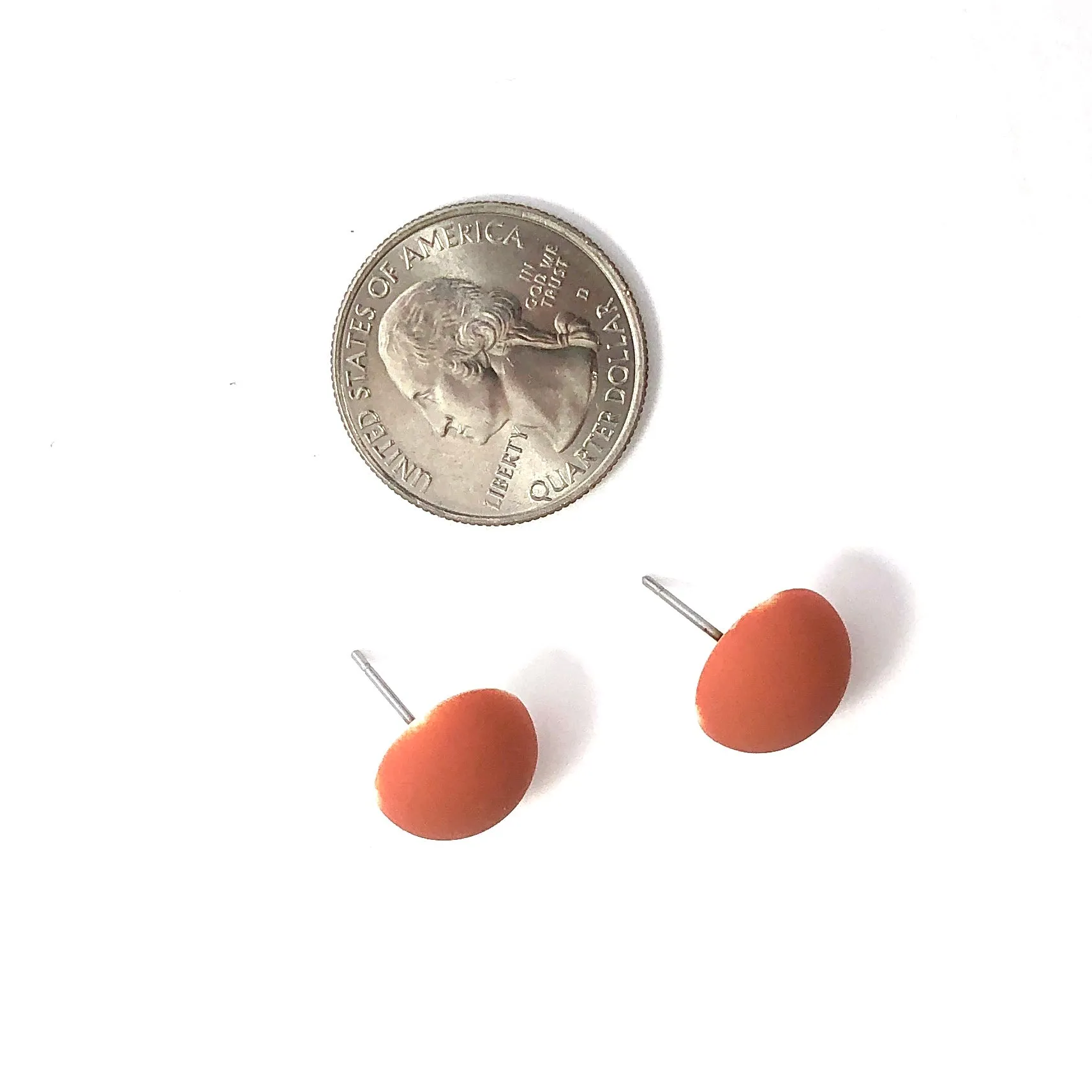 Rust Orange Velvet Matte Retro Button Stud Earrings