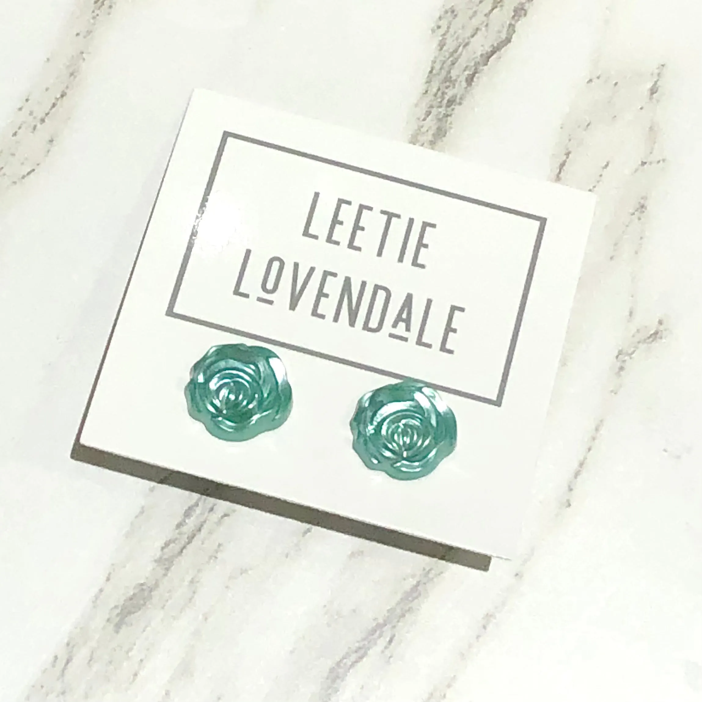 Seafoam Pearl Rose Button Stud Earrings