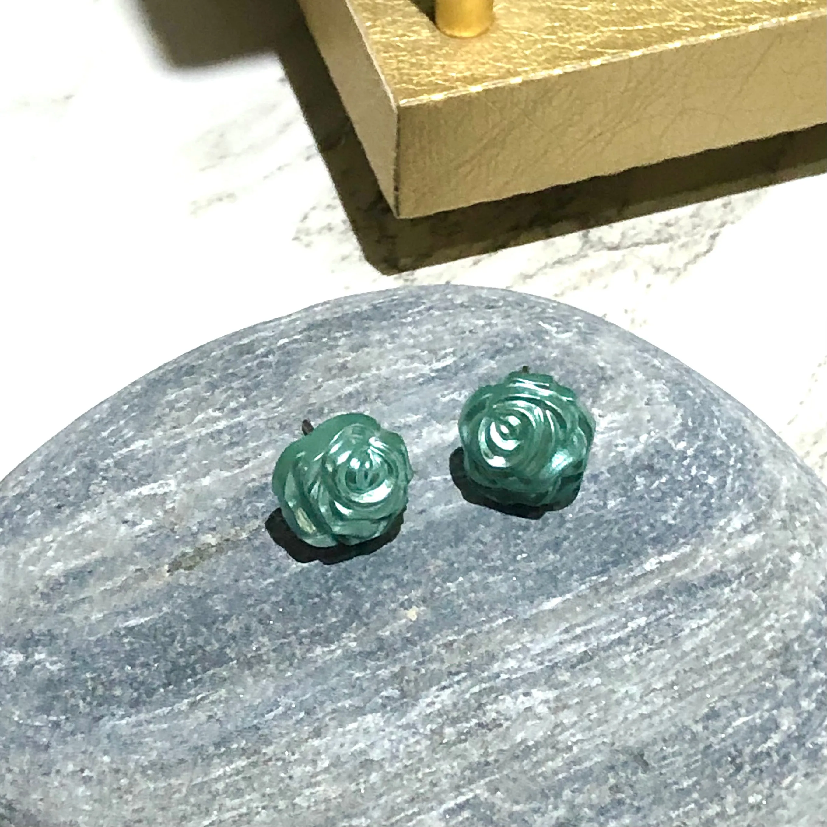 Seafoam Pearl Rose Button Stud Earrings