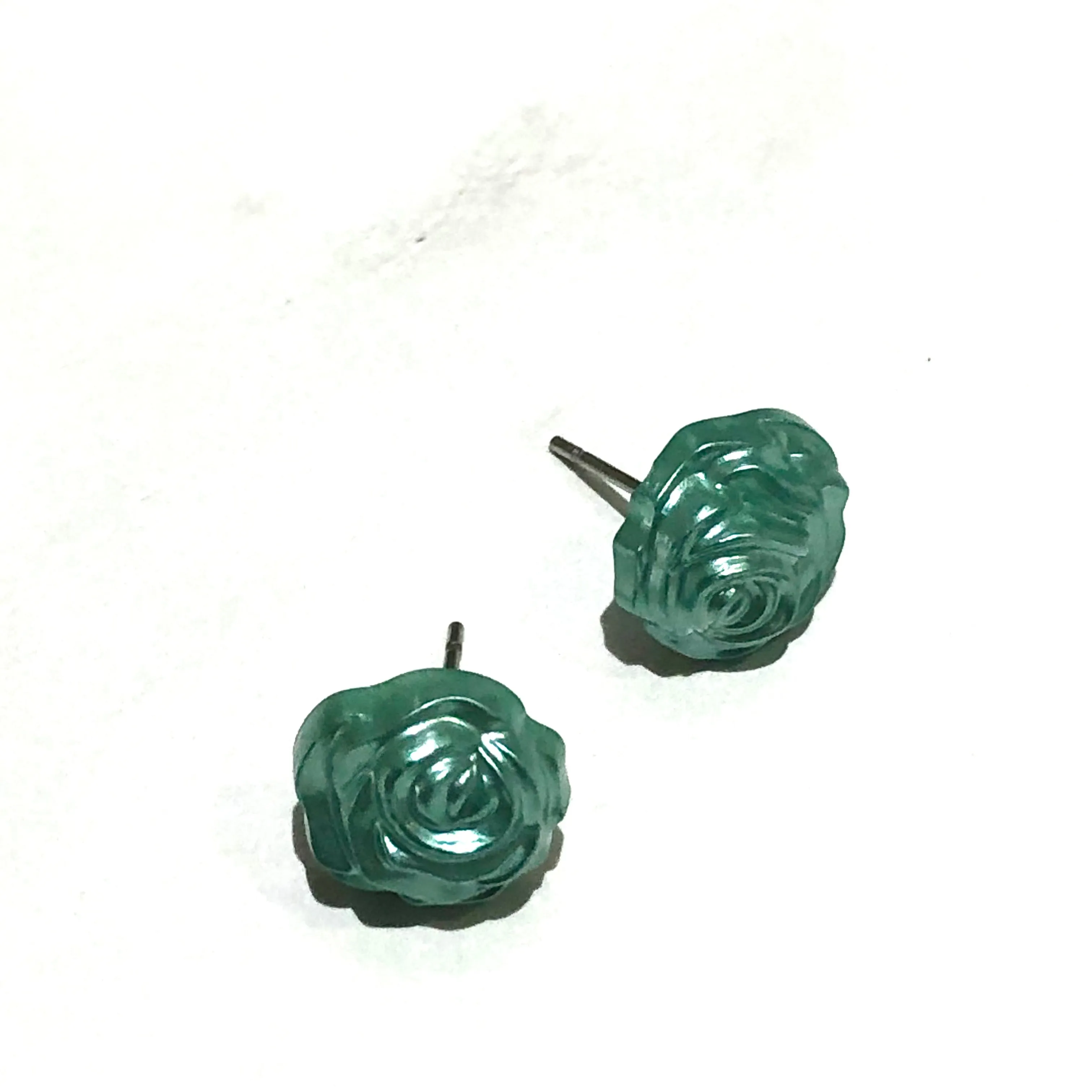 Seafoam Pearl Rose Button Stud Earrings