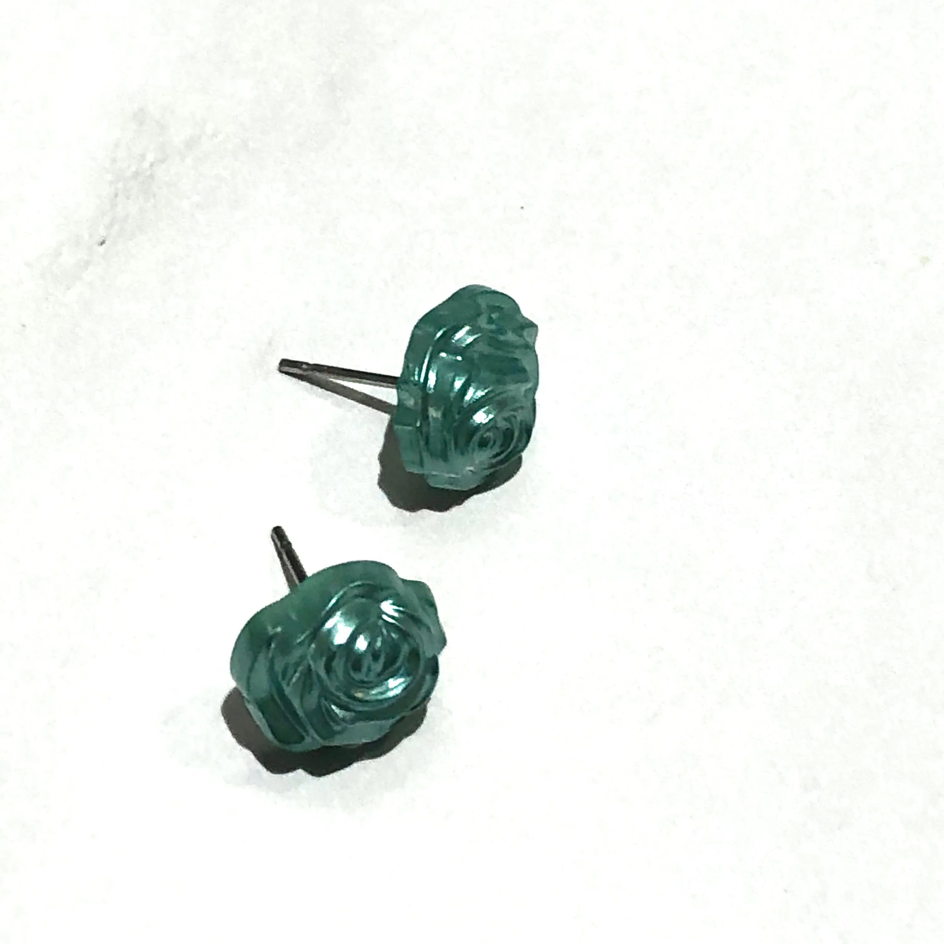 Seafoam Pearl Rose Button Stud Earrings