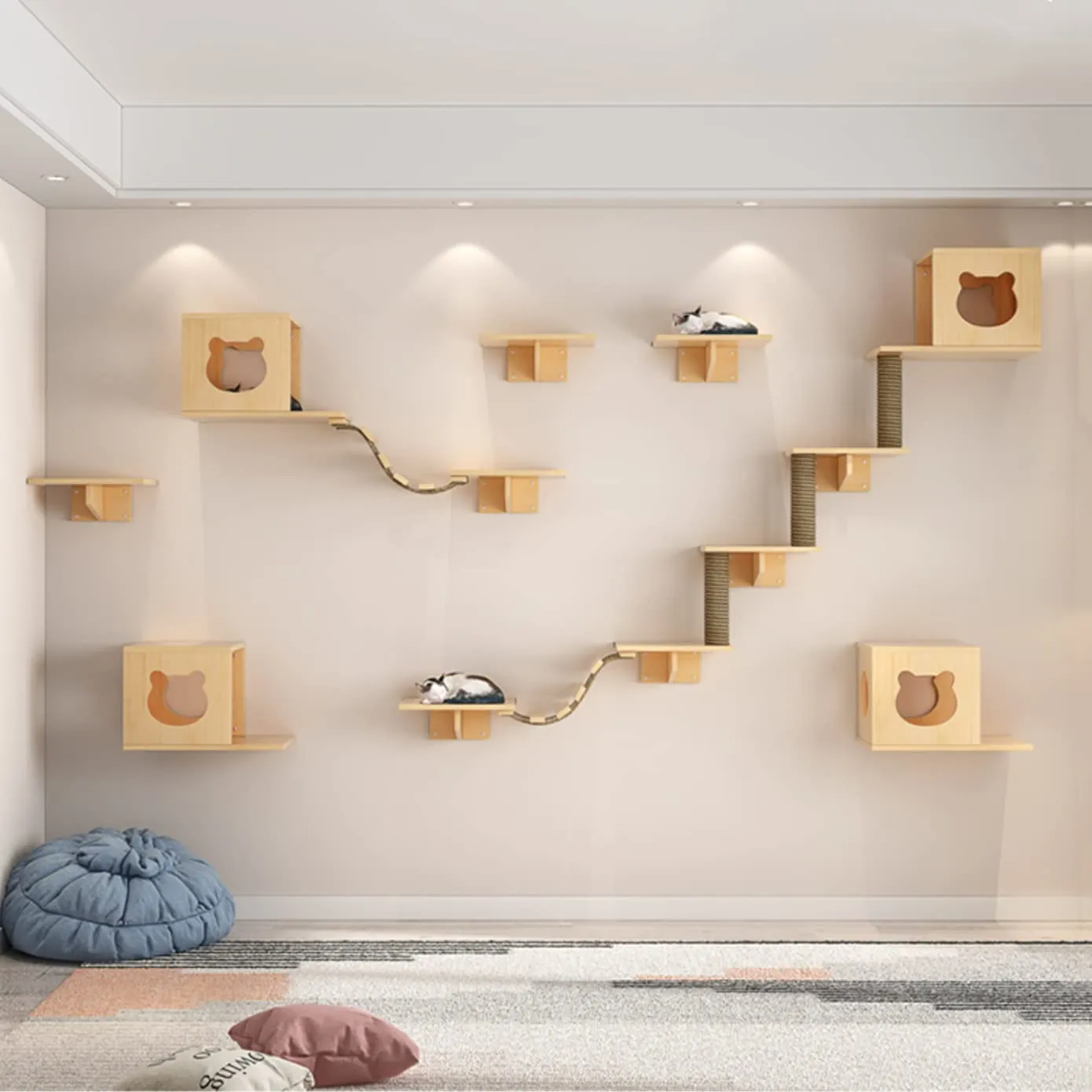 Solid Wood Wall Mounted Carpet-Covered Cat Shelves, Cat Wall Furnitures, Floating Shelves, Cat Wall Scratching Post