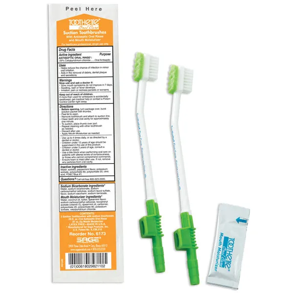 Toothette Suction Toothbrush Kit with Antiseptic Oral Rinse and Mouth Moisturizer