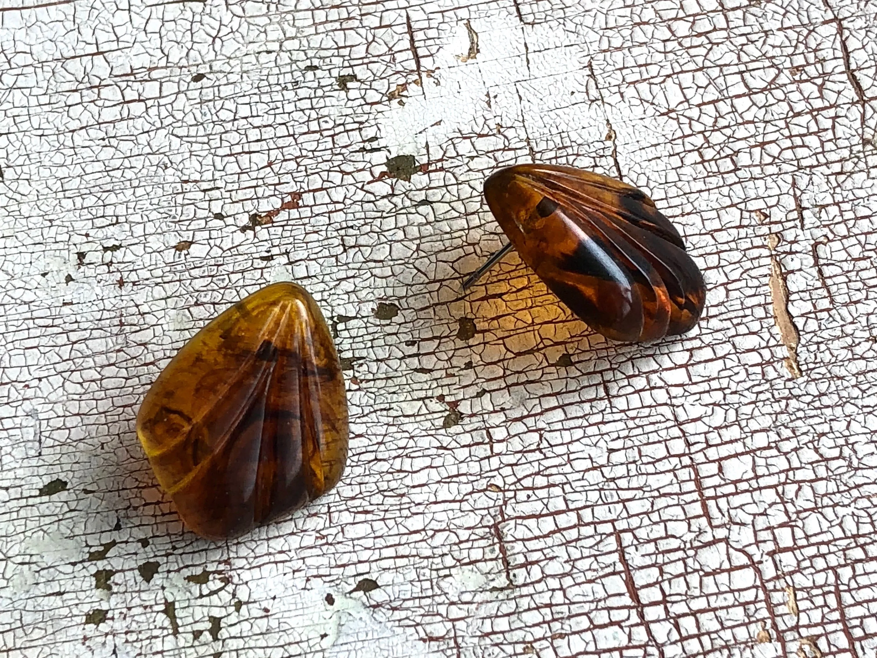 Tortoise Scalloped Fan Lucite Stud Earrings