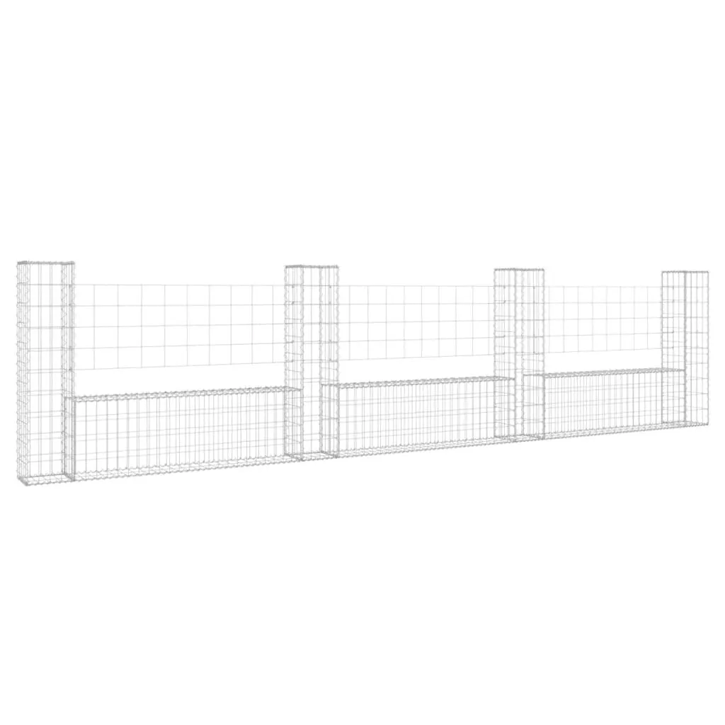 U-shape Gabion Basket with 4 Posts Iron 380x20x100 cm