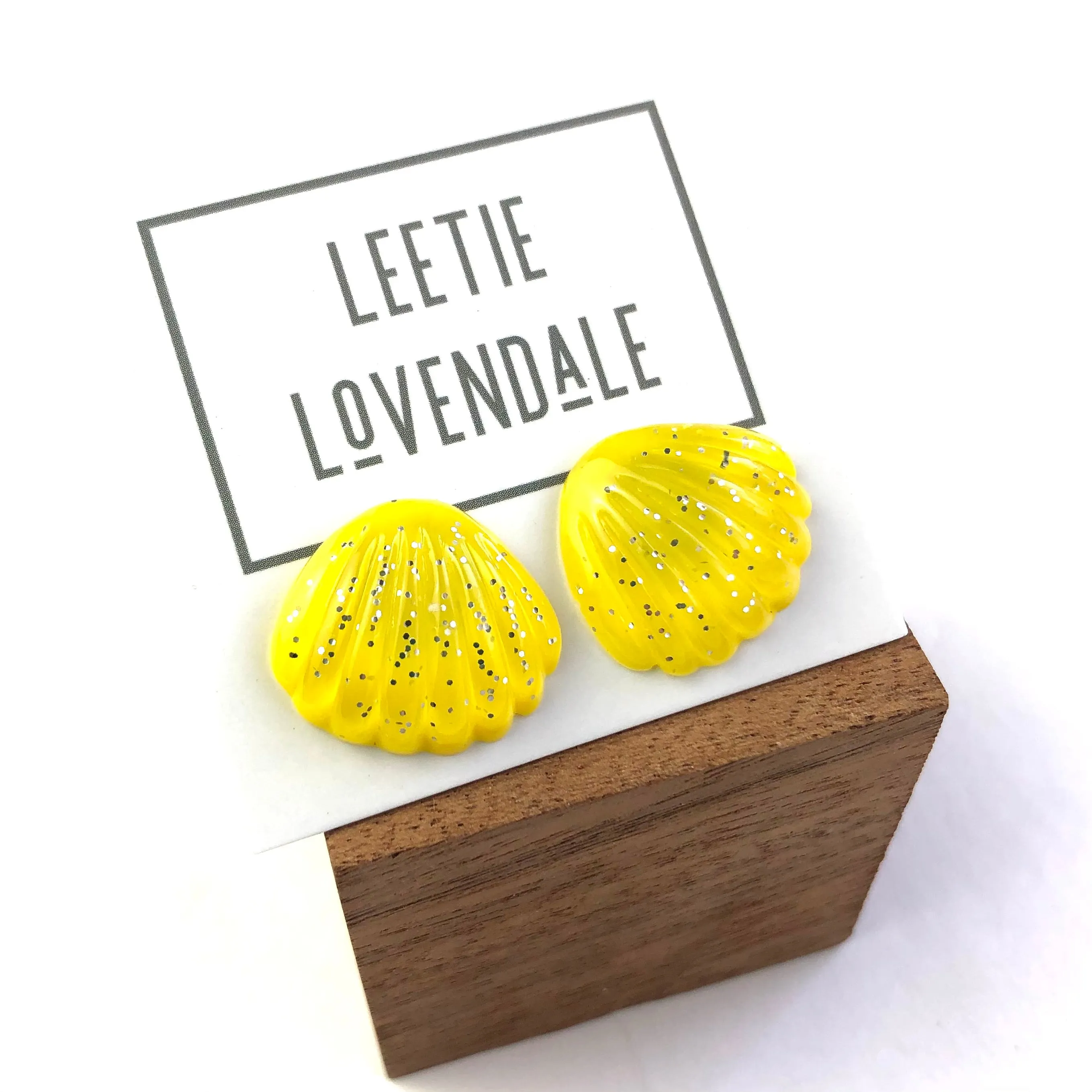 Yellow Oyster Shell Glitter Stud Earrings