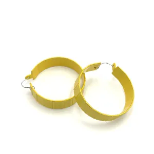 Yellow Ribbed Large Vintage Enamel Hoop Earrings